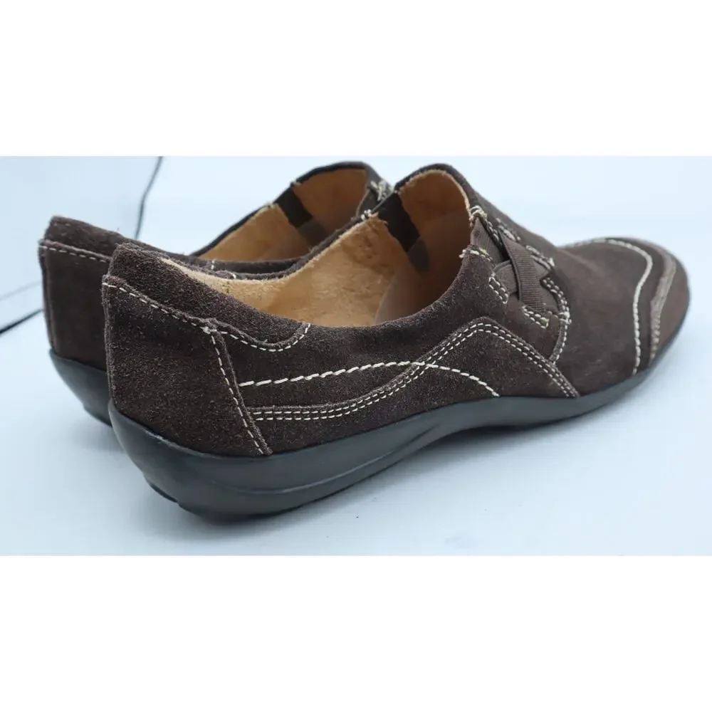 Naturalizer French Suede Brown Leather Slip on Comfort Flat Driving Loafer 7
